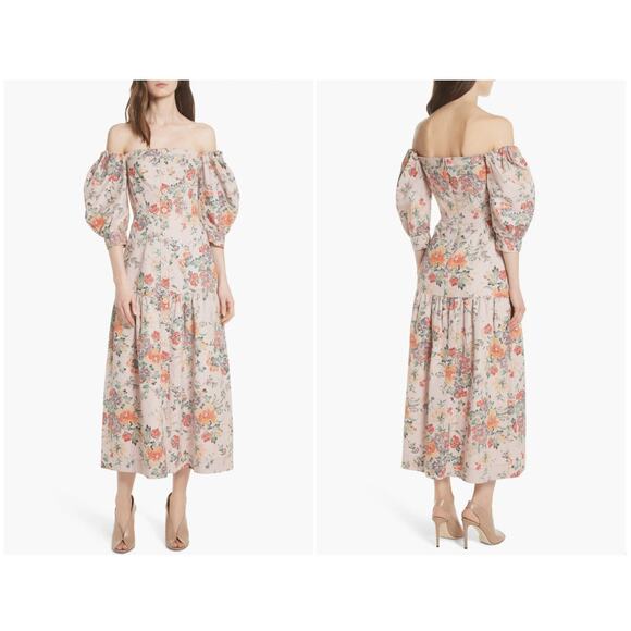 Rebecca Taylor Marlena Off the Shoulder Floral Midi Dress Size 6 - Picture 1 of 5